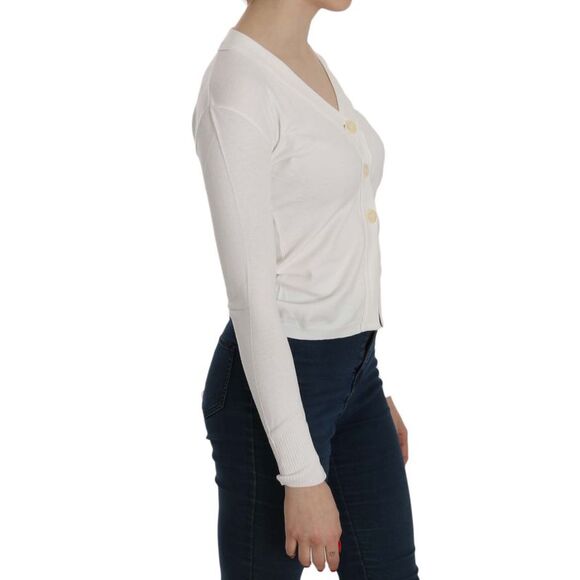 BYBLOS White V-neck Long Sleeve Cropped Cardigan Tops Women's Sweater - Picture 4 of 5